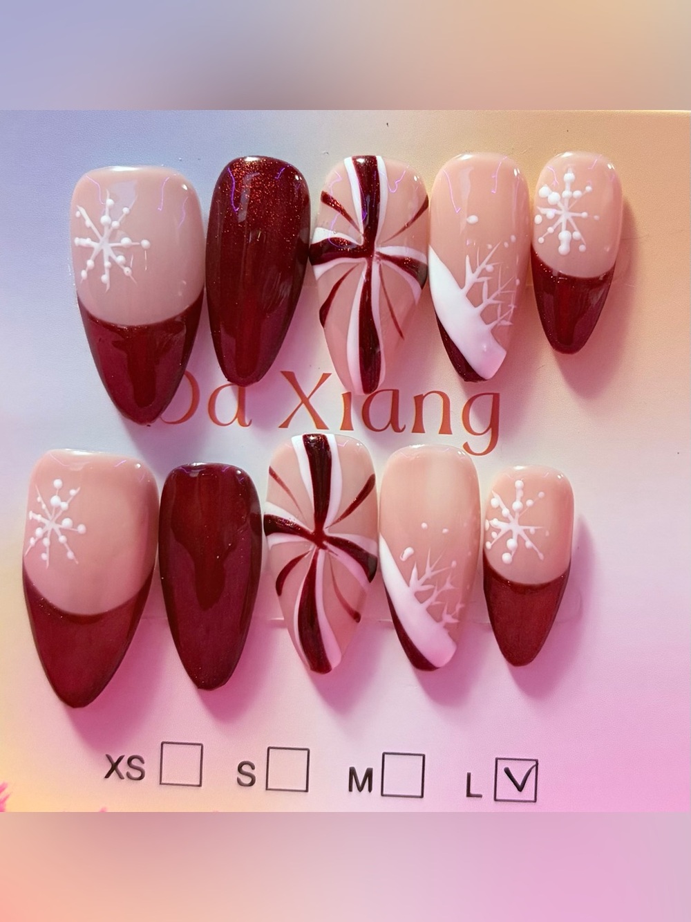 Burgundy & Nude Women's False Nail Set
